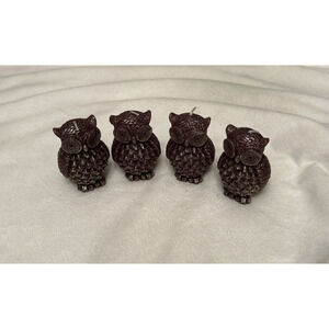 Lot 4 Wax Owl Candles Large Carved MCM Unused Unlit 3 1/2" Vintage Unscented